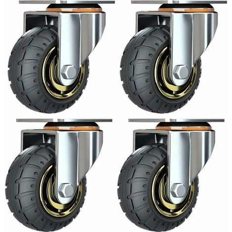Kit de 4 roues universelles de 3 pouces sans freins Roues de chariot silencieux Roues universelles oulettes Pivotantes 75mm Roues Plaques Industrielles Transport Roulettes pour meubles (1/5)
