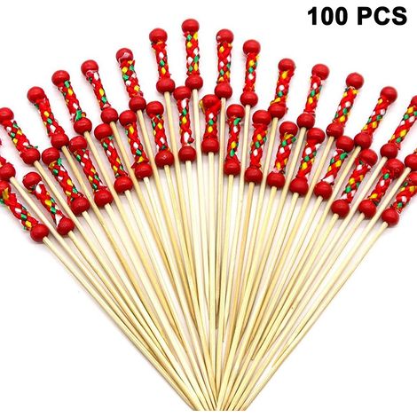 100 cure-dents à cocktail en bambou naturel, faits main et écologiques, pour apéritifs, fruits et desserts.