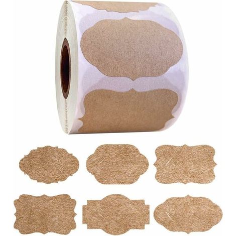 500 pegatinas autoadhesivas de papel kraft para hornear, hechas a mano, para regalo de Navidad, rollo de etiquetas de regalo navideñas de papel kraft natural. (1/5)