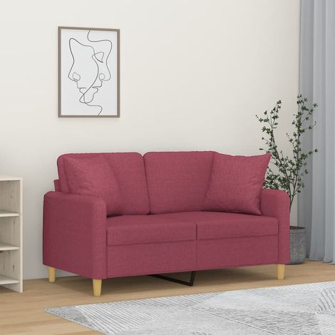 2-Sitzer-Sofa mit Zierkissen Weinrot 120 cm Stoff vidaXL (1/5)