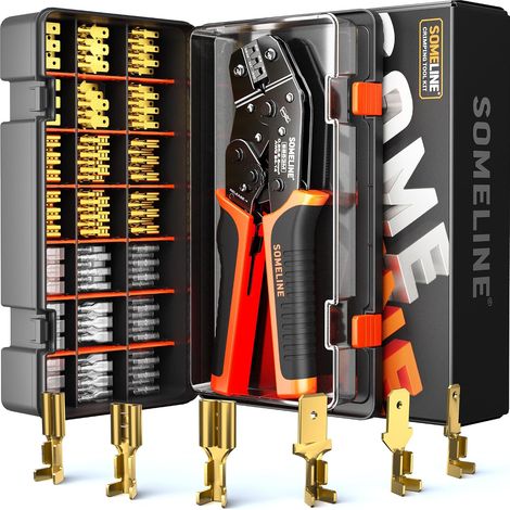Kit de sertissage pour connecteurs ouverts, bornes de déconnexion non isolées mâles et femelles 2,8/4,8/6,3 mm, pince à sertir AWG 24-14 pour connecteurs 2,13/2,36 mm (1/5)