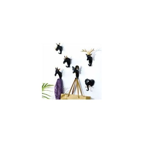 6 Pièces Crochets Muraux Animaux Cerf Éléphant Chèvre Résine Décoratifs Créatifs Rétro pour Entrée Chambre Salle de Bain or Noir-AUTRES (1/2)