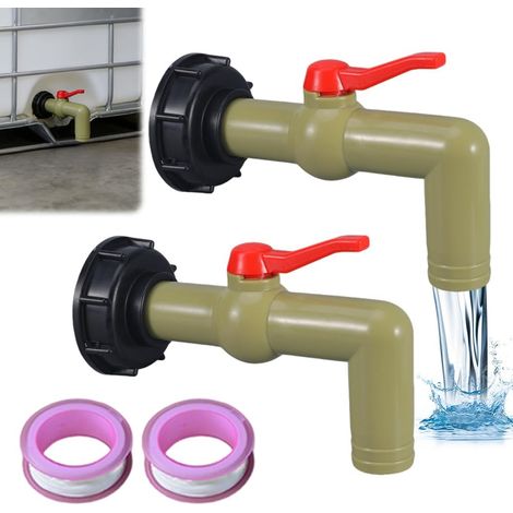 2 Pièces Robinets pour Conteneur IBC, Robinets pour Conteneur IBC, Robine de Citerne d'eau de 1", Diamètre de Sortie 32 mm avec Adaptateur S60 x 6, pour Réservoir d'eau de 1000 l (1/4)