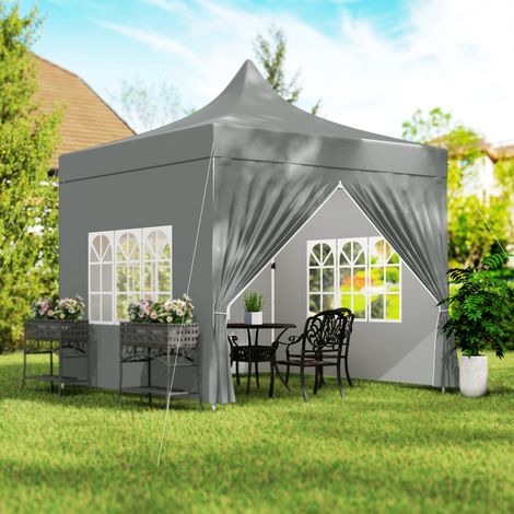 Tonnelle de jardin tente pliante 3 x 3 m 4 parois latérales amovibles 3 fenêtres hauteur réglable sac de transport gris