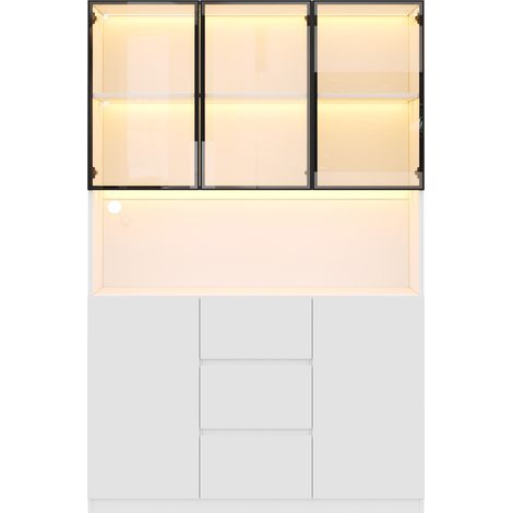 Vetrina LED in vetro temperato 120x40x200 cm bianca con 3 cassetti e 2 ante MODENUIT (1/5)