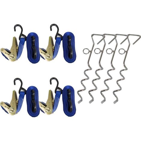 Universal Storm Strap Kit - Tie Down Awning Tent Ratchet Straps and Marquee Stakes (1/5)