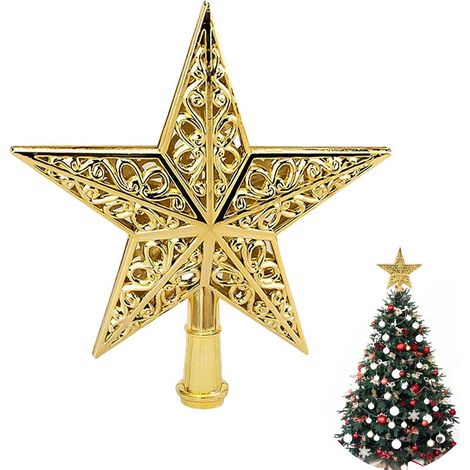 Étoile pour Sapin de Noël, Glitter Tree Top Décoration Étoile, pour Les décorations de Sapin de Noël pour Les fêtes de Famille, 20cm Or (1/5)