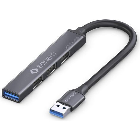 Hub USB, Distributeur USB, 4 Ports, 1x USB 3.2 avec 5 Go/s, 3X USB 2.0 avec 480 Mo/s, connecteur USB-A, Ultra Fin, Gris sidéral, 0,50m (1/5)