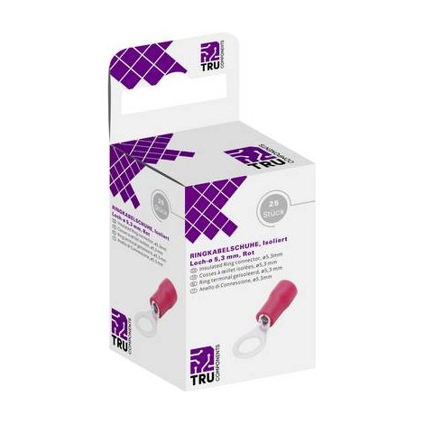 TRU COMPONENTS T1904C061 Cosse à oeillet Section max.=1.50 mm² Ø du trou=5.30 mm partiellement isolé rouge 25 pc(s) Q705902 (1/3)
