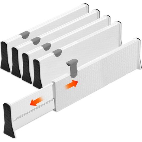 Schubladeneinsätze, 4er-Set verstellbare Schubladenorganizer 37,5-54 cm, verschiebbare Schubladeneinsätze für Küche, Kunststoff-Schubladeneinsätze kompatibel mit Küche, Kommode, Badezimmer und Büro. (1/5)