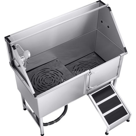 Mophorn Stazione di Lavaggio per Cani in Acciaio Inox, Vasca per Toelettatura Animali Domestici di Grandi, Medie e Piccole Dimensioni 157,48 cm con Rampa, Filtro Acqua, Porta Destra