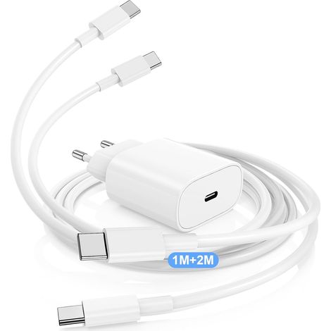 Chargeur USB C Rapide iPhone 17/16/15,Adaptateur USB C Chargeur Rapide avec 1+2m Câble USBC, Compatible iPhone 16e,16/15 Plus,17 Air, 17/16/15 Pro, Pro Max, Pad