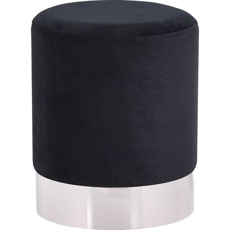 Pouf in velluto nero con fascia metallica argento stile glamour Brigitte (1/5)