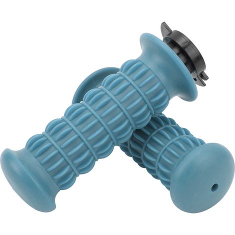 Une paire de leviers d'accélérateur universels à poignée souple de 22 mm pour motos, adaptés aux scooters GY6 (50cc, 80cc, 125cc, 150cc), bleus. (1/5)