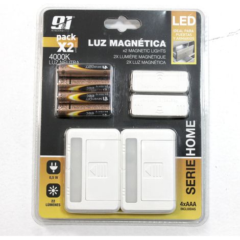 ORION91 Pack 4 Unidades Luz LED Cajones Armarios Blanca Neutra 4000k con Pilas Incluidas 8xaaa - Iluminación Magnética para Puertas y Cajones