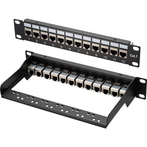 12-Port Cat 7 10" LAN Switch Patch Panel Shielded Distribution Panel Rack Mount Server Mount for Gigabit Network Switch Desktop (1/5)