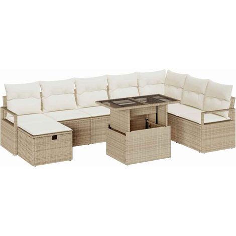 Maison Exclusive - Garten-Sofa-Set mit Kissen mit Speicher 9 pcs