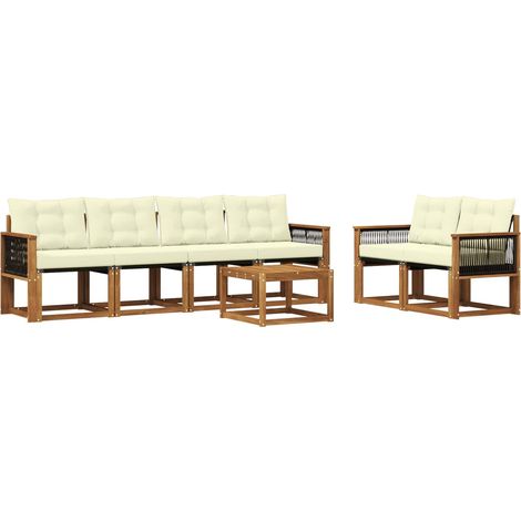 Outdoor Sofa Set with Cushion 7 pcs Natural and Cream vidaXL