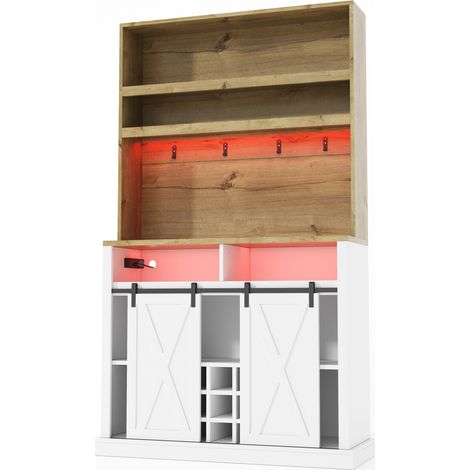 Armario alto de cocina con LED, enchufes USB, vitrina y botellero 110x40x191 cm HOMVRA (1/5)