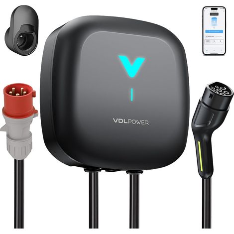 Borne de Recharge Véhicules Électrique 22kW avec APP, Cable Type 2 6m, Wallbox 22kW, Borne de Recharge Triphasé 32A, Chargeur Voiture Electrique avec RCD Type A, IP67, pour BEV/PHEV (1/5)