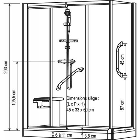 Cabine douche Kinemagic Sérénité en niche 140/175x79/96 cm verre transparent et mitigeur thermostatique Kinedo - KINEDO