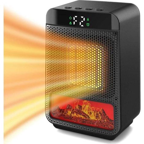 1500W Mini Indoor Electric Stove with 3D LED Flame and Safety Protection (Black) (1/4)