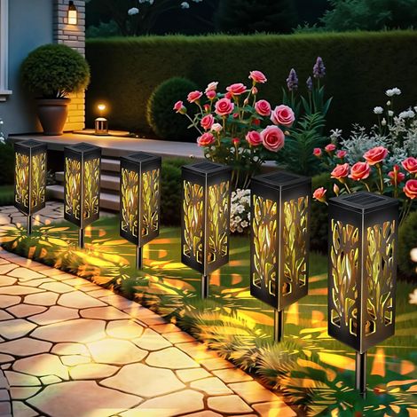 Lot de 6 Lampes Solaires Exterieur Jardin, IP65 Étanche Lumiere Solaire Exterieur Design Unique, Blanc Chaud Solaire de Jardin Décoration Lampes (1/5)