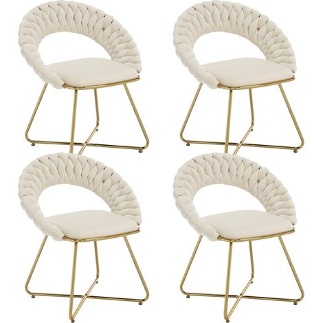 Fauteuil de Salon en Velours Lot de 4, Pieds en Métal Plaqué Or Chaise Coiffeuse Rembourré pour Salon et Chambre, Beige, Wahson