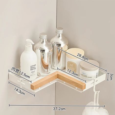 Étagère de rangement de salle de bain en noyer noir (blanc), étagère perforée pour lavabo, fixation murale sur trépied, accessoires de salle de bain, étagère d'angle (1/5)