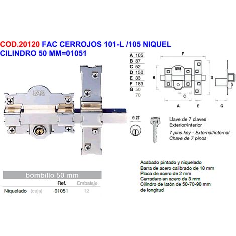 Chiusure FAC 101-L/105 Cilindro Nichel 50 mm 01051