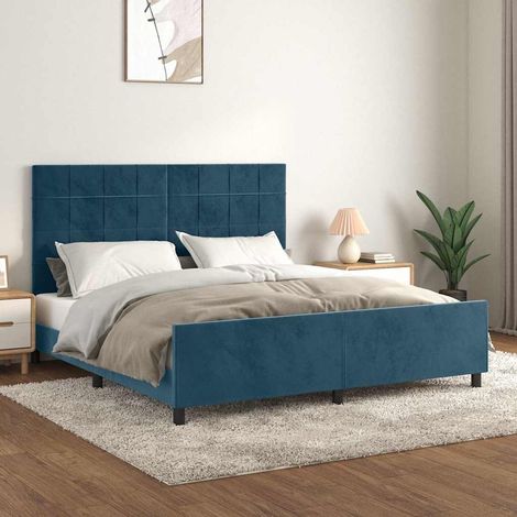 Estructura cama con cabecero terciopelo azul oscuro 180x200 cm (1/5)