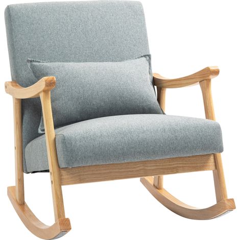 HOMCOM mecedora moderna mecedora para lactancia con cojín lumbar respaldo amplio y base de madera carga 120 kg silla mecedora para salón gris claro (1/5)