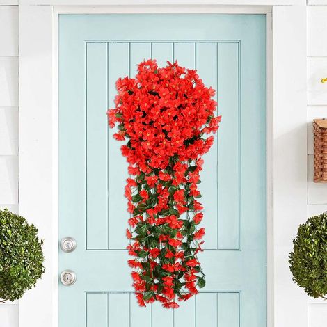 Guirlande Suspendue Fleurs Artificielles Hortensia Long pour Mur de Mariage Fenêtre Fête Jardin Décor Balcon 2pcs Rouge (1/4)