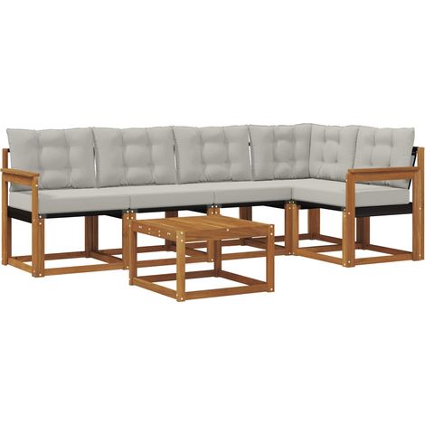 Outdoor Sofa Set with Cushion 6 pcs Natural and Light Grey vidaXL