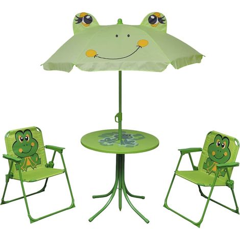 vidaXL 3 Piece Kids' Garden Bistro Set with Parasol Green (1/6)