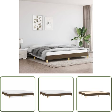 The Living Store Cadre de lit sans matelas marron foncé 200x200 cm tissu - Cadre De Lit - Lit Double - Lit En Tissu - Lit Marron - Literie (1/5)