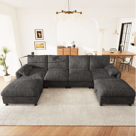 Canape dangle modulable 6 places chenille gris HAVRYA (1/5)