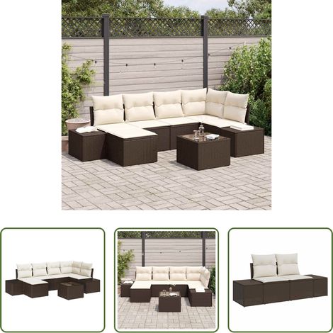 Poly-Rattan - Garten-Sofa-Set mit Kissen 6 pcs Braun und Creme Poly-Rattan (1/5)
