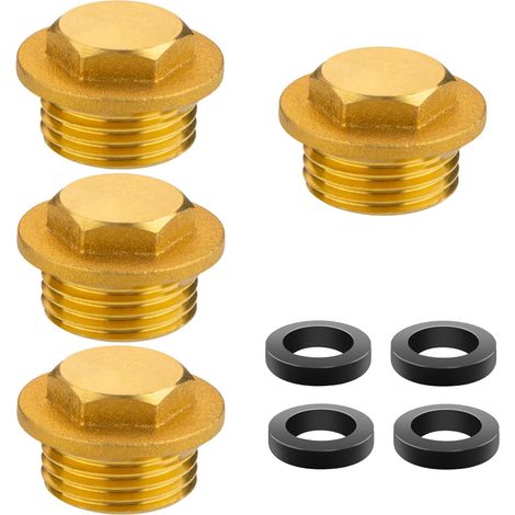 Lot de 4 bouchons en laiton - Filetage extérieur 1/2" - Bouchon en laiton avec anneau en caoutchouc - Pour raccord de tuyau, chauffage et système d'eau potable (1/5)