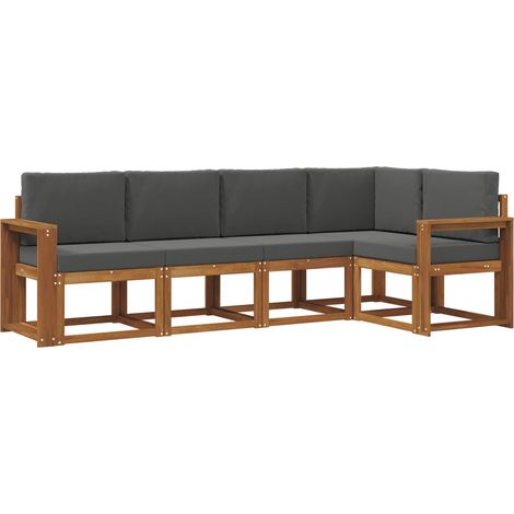 Set di divani da esterno con cuscino 5 pz Salotto da Giardino Naturale e Antracite (1/5)