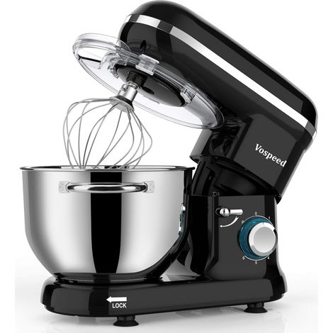 Robot Patissier 1500W - Mélangeur Électrique 6.2L avec 6 Vitesses, Bol Acier Inoxydable, Batteur, Crochet Pétrisseur, Fouet - Lave-Vaisselle (Noir) (1/5)