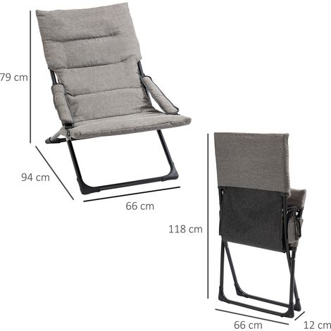 Chaise pliante avec coussin amovible, chaise de jardin flexible, chaise de camping, chaise longue, textilène, acier, gris, 66 x 94 x 79 cm pour jardin, terrasse, balcon (1/5)