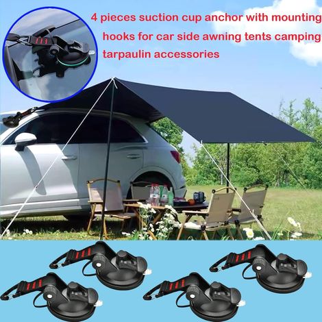 Set di 4 ganci a ventosa, ancoraggi a ventosa extra resistenti con gancio di ancoraggio, gancio di fissaggio a ventosa per tenda da sole per auto, tende, teloni, accessorio per teloni da campeggio (1/4)