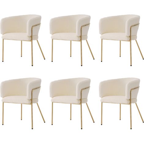 Set di 6 sedie da pranzo e relax bianche, effetto pelliccia, gambe in metallo (1/5)