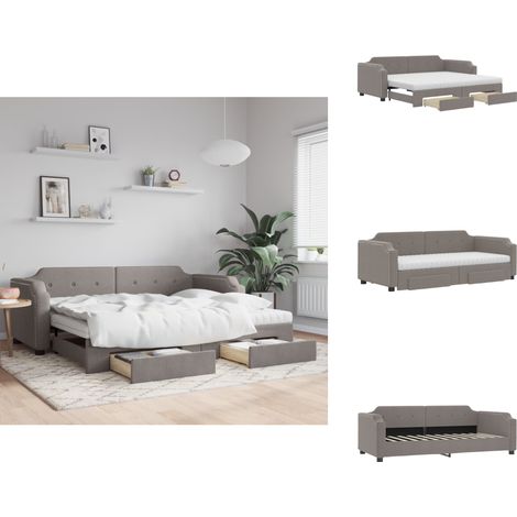 Lit de jour avec gigogne et tiroirs taupe 80x200 cm tissu - Canapé Lit - Lit Gigogne - Meuble Multifonctionnel - Lit D'appoint - Rangements Intégrés (1/5)
