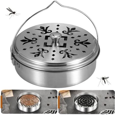 Support de Bobine de Moustique,Brûleur d'encens portable,Porte-encens Ronds avec Couvercle et Poignée,pour Salon,Camping,Insectes (1/4)