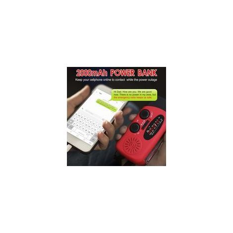 Radio à manivelle avec lampe torche radio météo portable AM/FM NOAA avec batterie externe intégrée de 2000 mAh pour recharger les téléphones portables compatible avec la recharge USB et solaire. (1/4)
