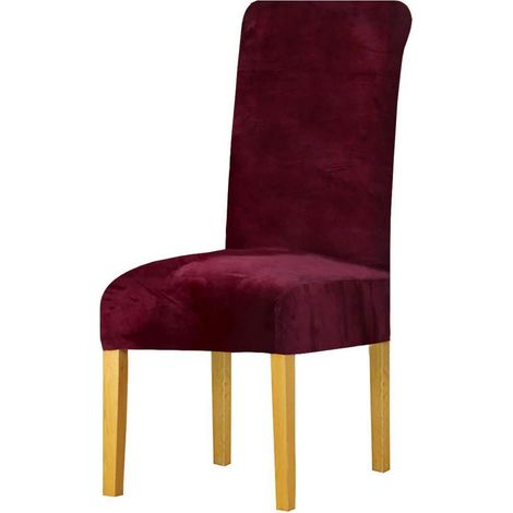 Dehnbare Stuhlbezüge aus Samt für Esszimmerstühle, Weinrot, 2er-Set (M) (1/5)