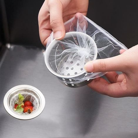 Sacs en filet pour passoire de cuisine - Lot de 200 sacs jetables pour passoire d'évier - Convient à la plupart des paniers d'évier.