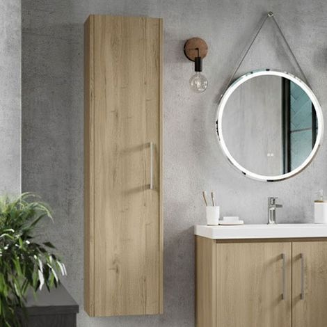 Hudson Reed Juno Wall Hung Tall Storage Unit 350mm Wide - Autumn Oak (1/4)